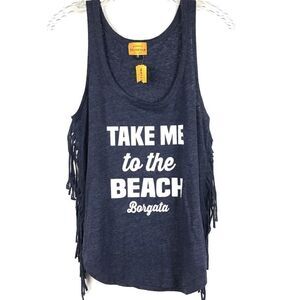 Borgata Sleeveless Graphic Fringe Tee Small